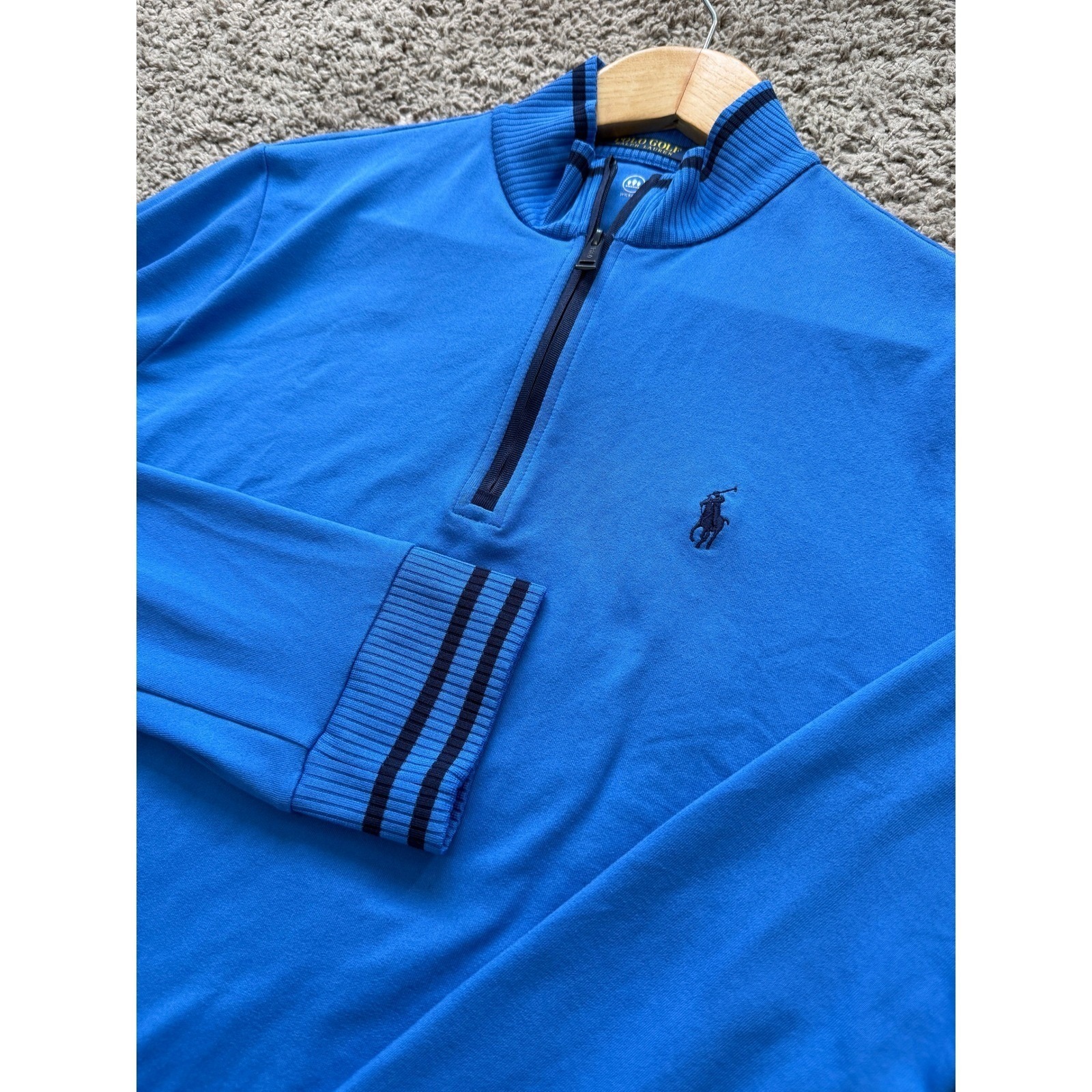 Polo Golf Ralph Lauren Mens Blue Quarter Zip Pullover Wicking Performance Large